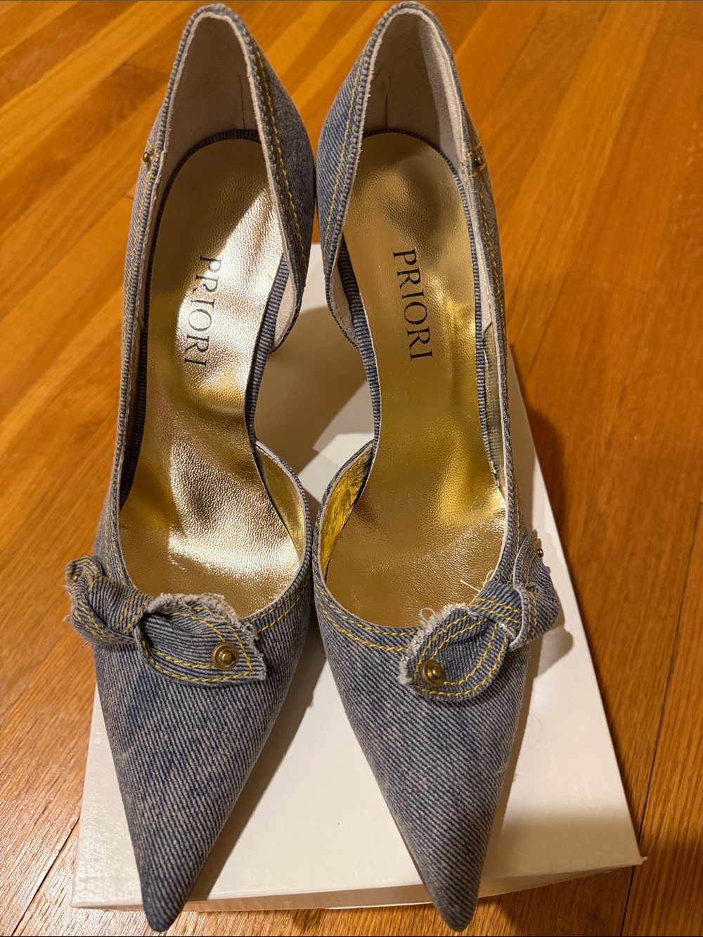 Denim Pointed-Toe Pumps in Blue